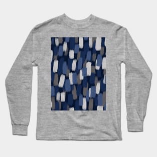 Abstract, Grey and Blue, Paint Brush Effect Long Sleeve T-Shirt